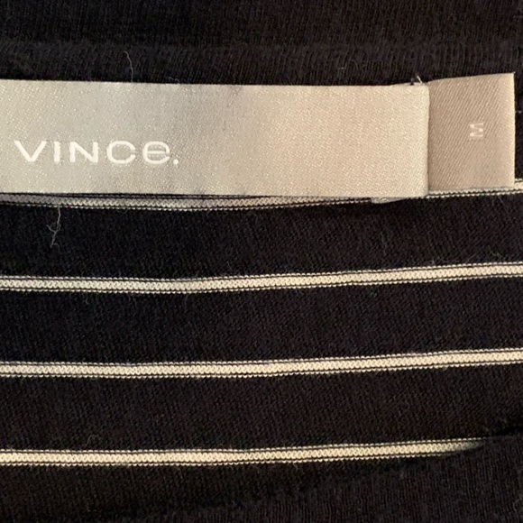 Vince 100% Pima Cotton Boxy Fit Striped Long Sleeve Tee Top in Black White Sz M - Picture 3 of 7